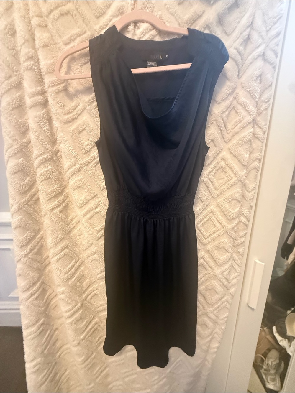 Women's Navy Sleeveless silk Dress with Waist